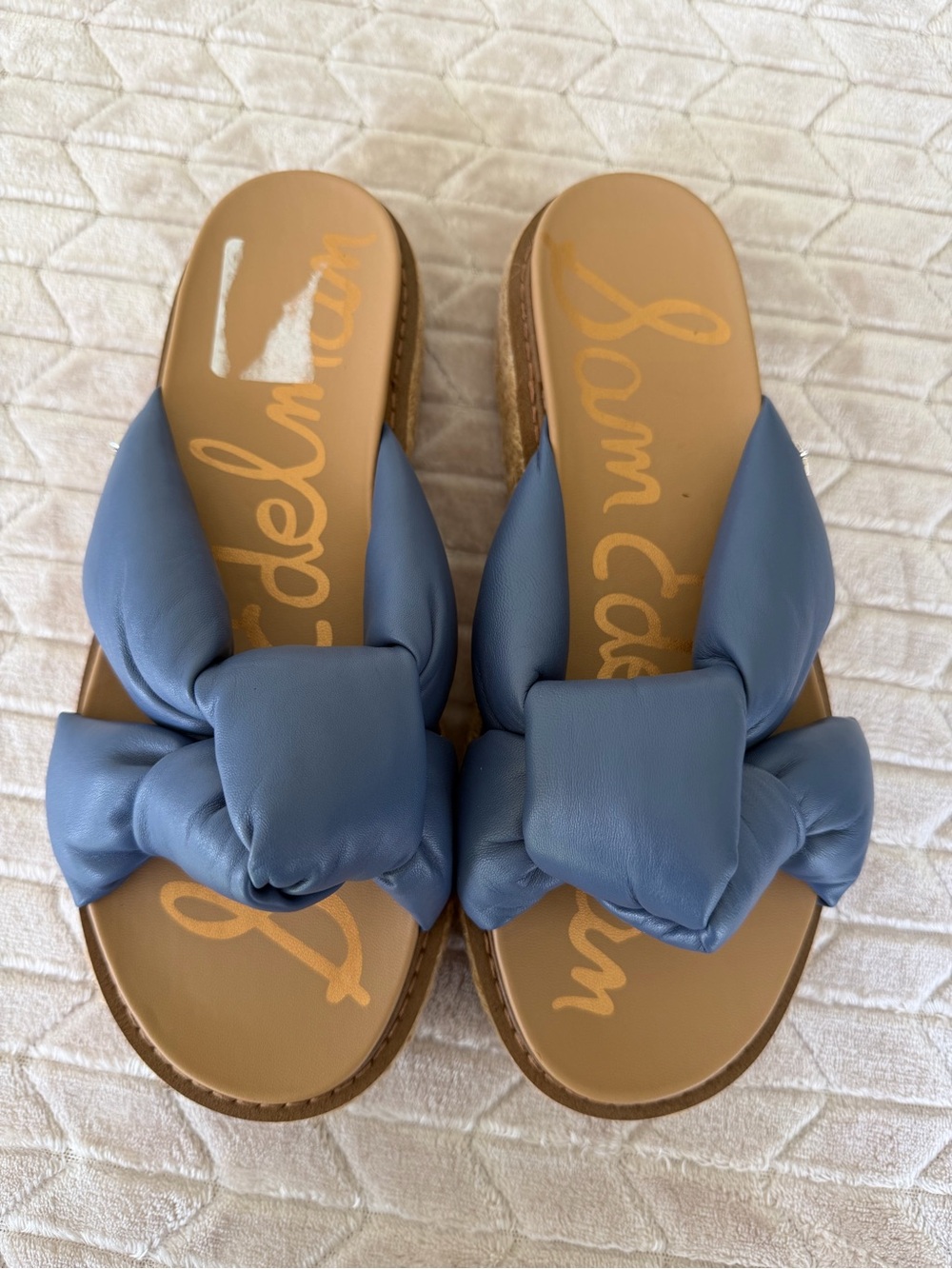 Sam Edelman Dusty Blue Padded Knot Slide Espadrille Platform 8.5
